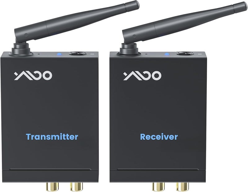 YMOO 2.4GHz Wireless Audio Transmitter Receiver, 192kHz/24bit HiFi Audio, 20ms Ultra Low Latency, 320ft Long Range RCA Jack Adapter for Speaker/Soundbar to TV/PC/CD Player/Computer/Projector - Image 1